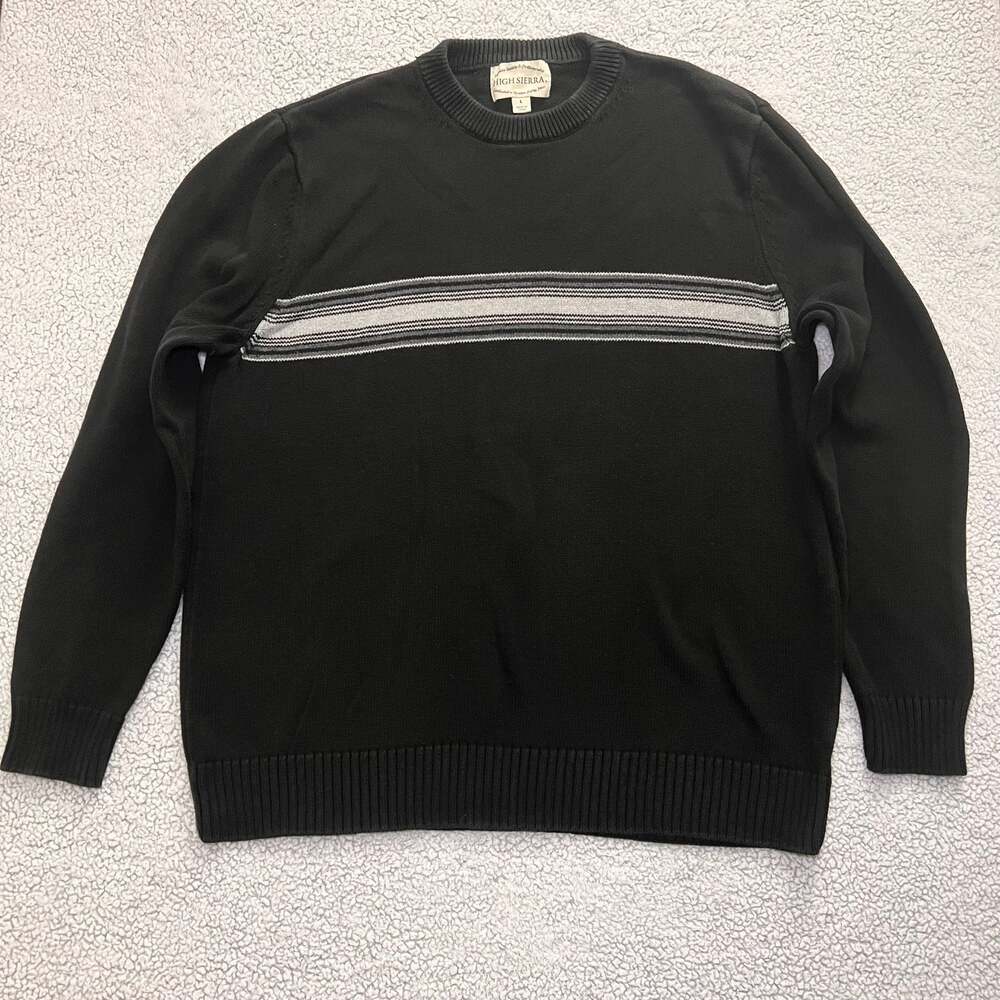 High Sierra Black Striped Crew Neck Cotton Knit Sweater Men's Size L
